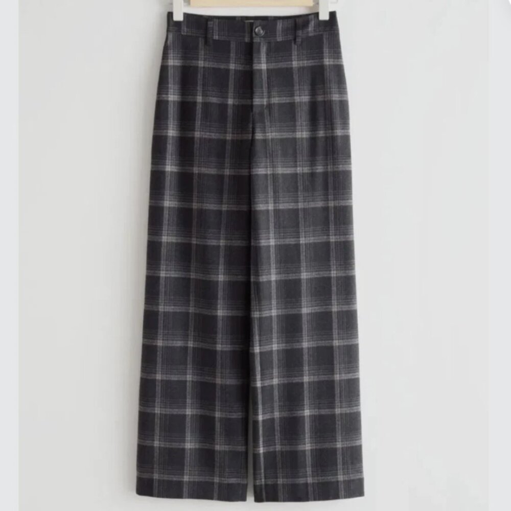 & Other Stories Wide Leg Wool Plaid Pants